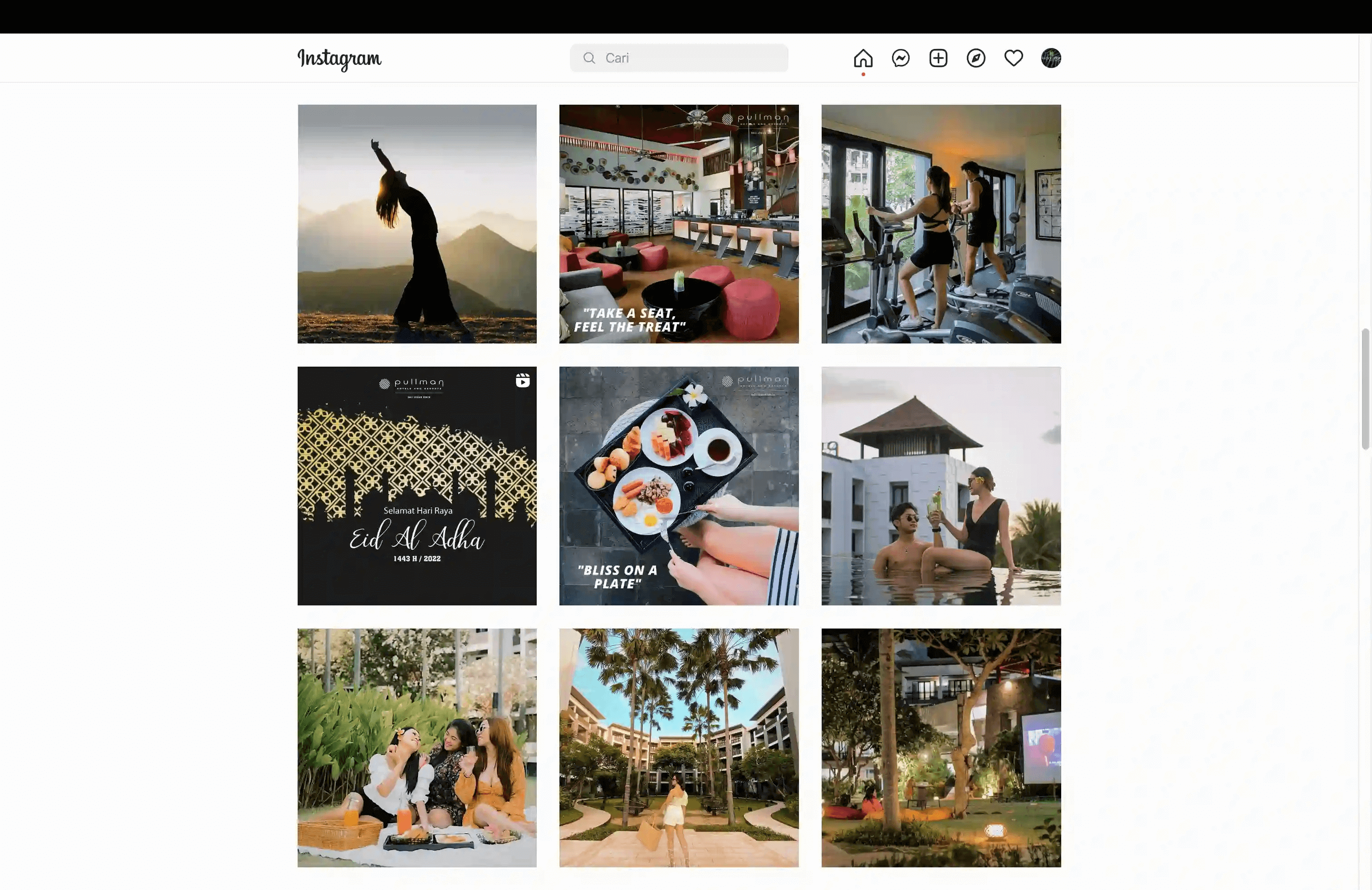 Compilation of Instagram feeds showcasing Pullman hotels