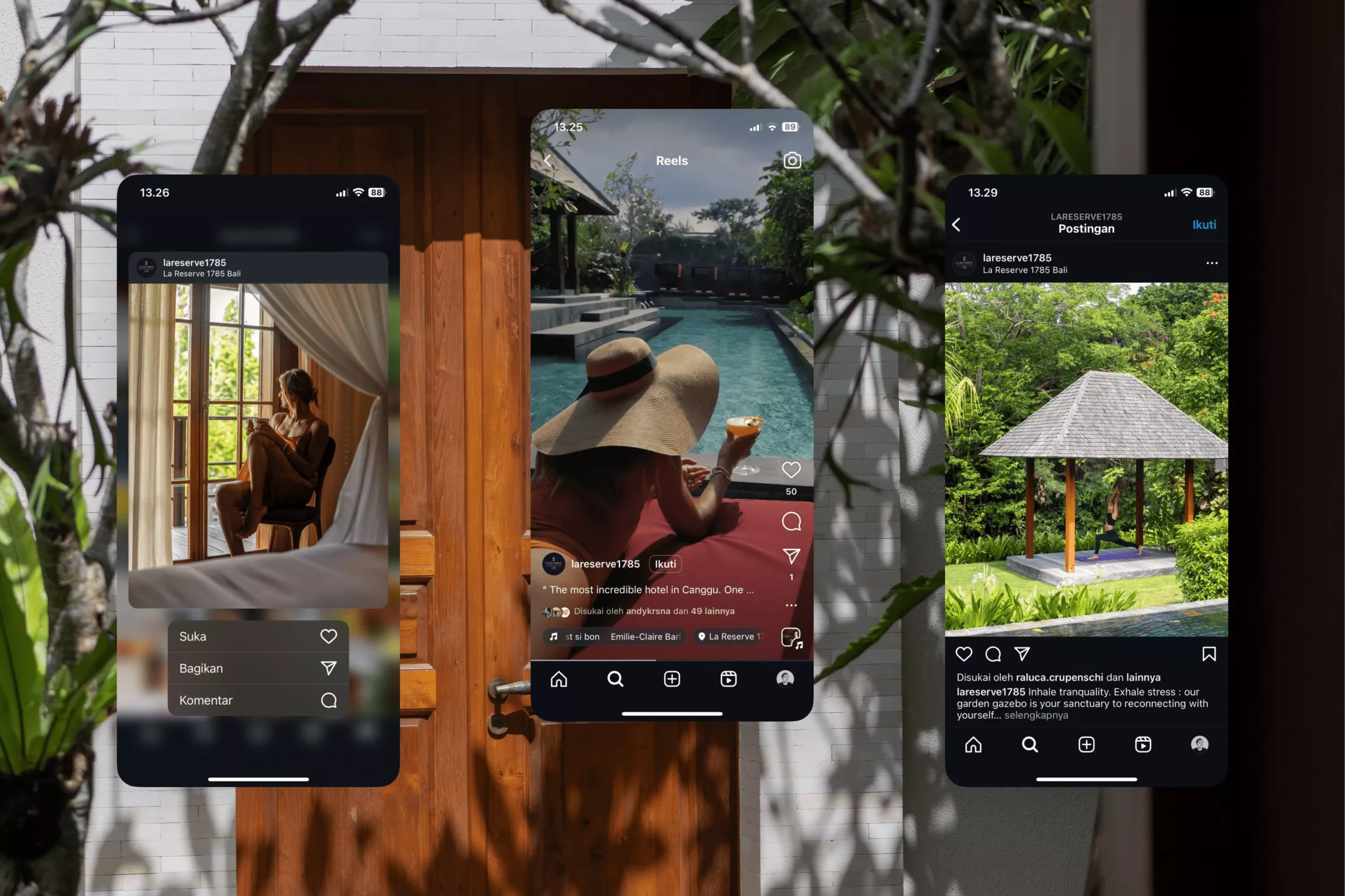 Satuvision Portfolio - La Reserve Bali - Instagram post creation for luxurious boutique hotel & spa instagram account both for post, story, and reels on mobile phone