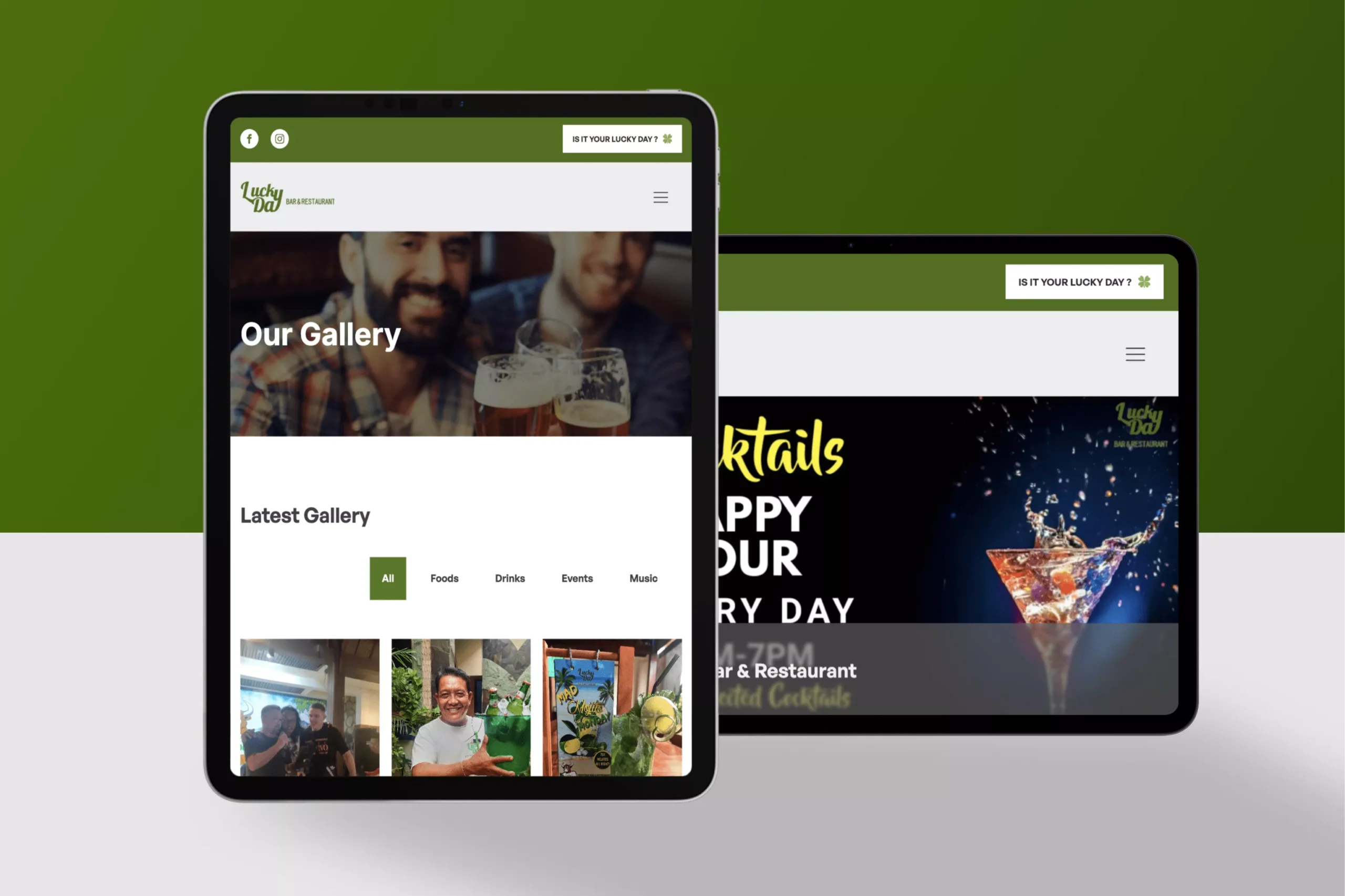 Satuvision Portfolio - Lucky Day - Creating responsive and user-friendly website that effectively serves the specific audience of Lucky Day Sports Bar on tablet