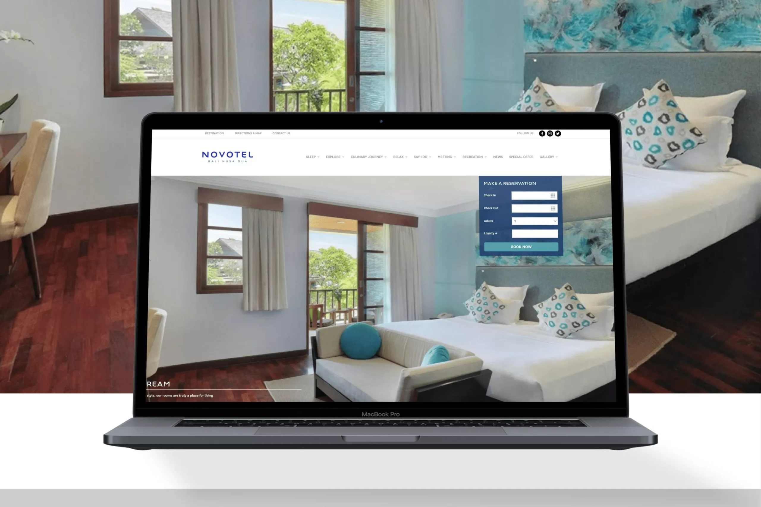 Satuvision Portfolio - Novotel Bali Nusa Dua - Responsive website design of Novotel Bali Nusa Dua that enhancing the overall experience with Balinese hospitality on desktop view