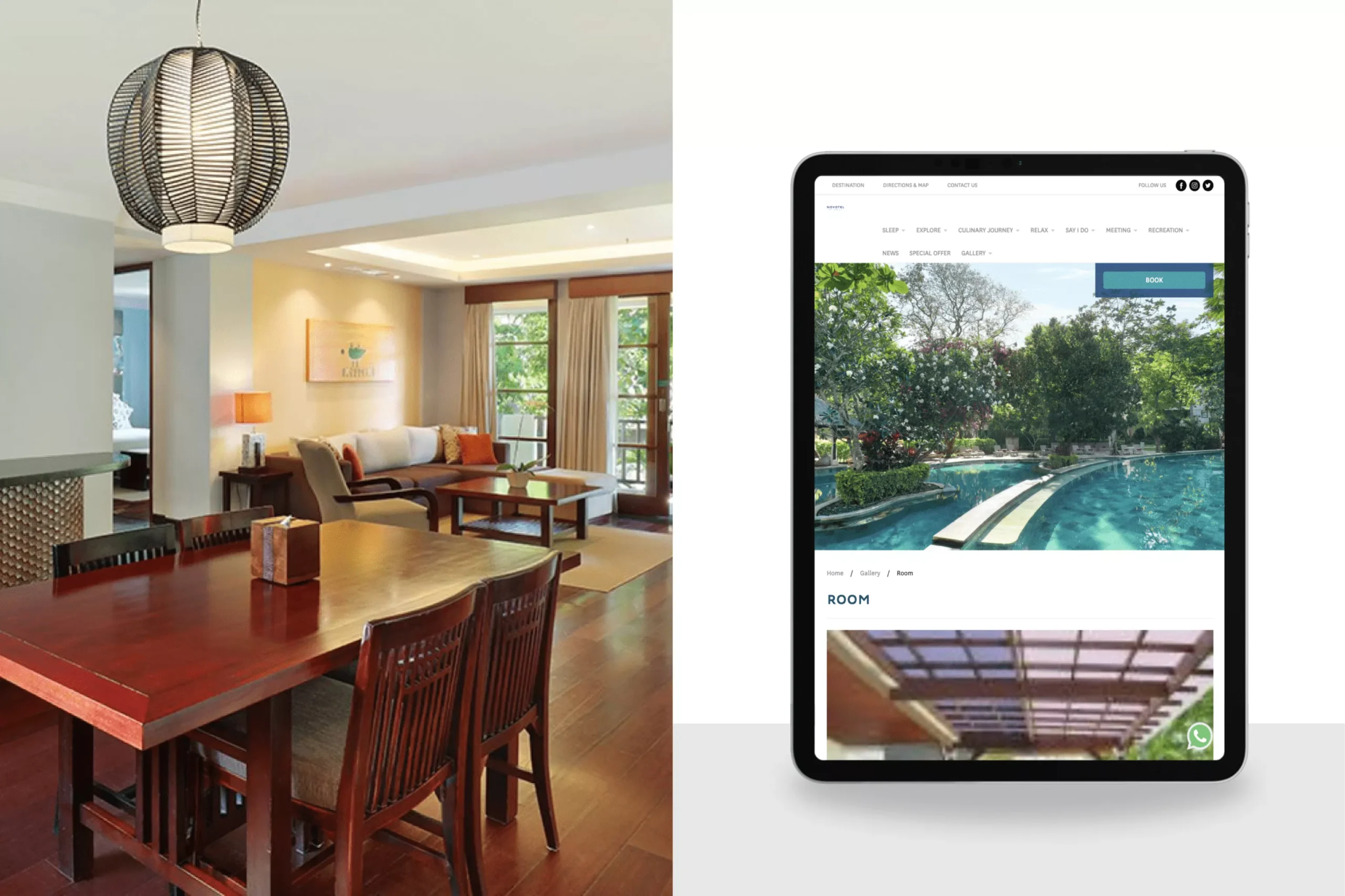 Satuvision Portfolio - Novotel Bali Nusa Dua - Responsive website design of the best of Balinese hospitality for a relaxing holiday on tablet view