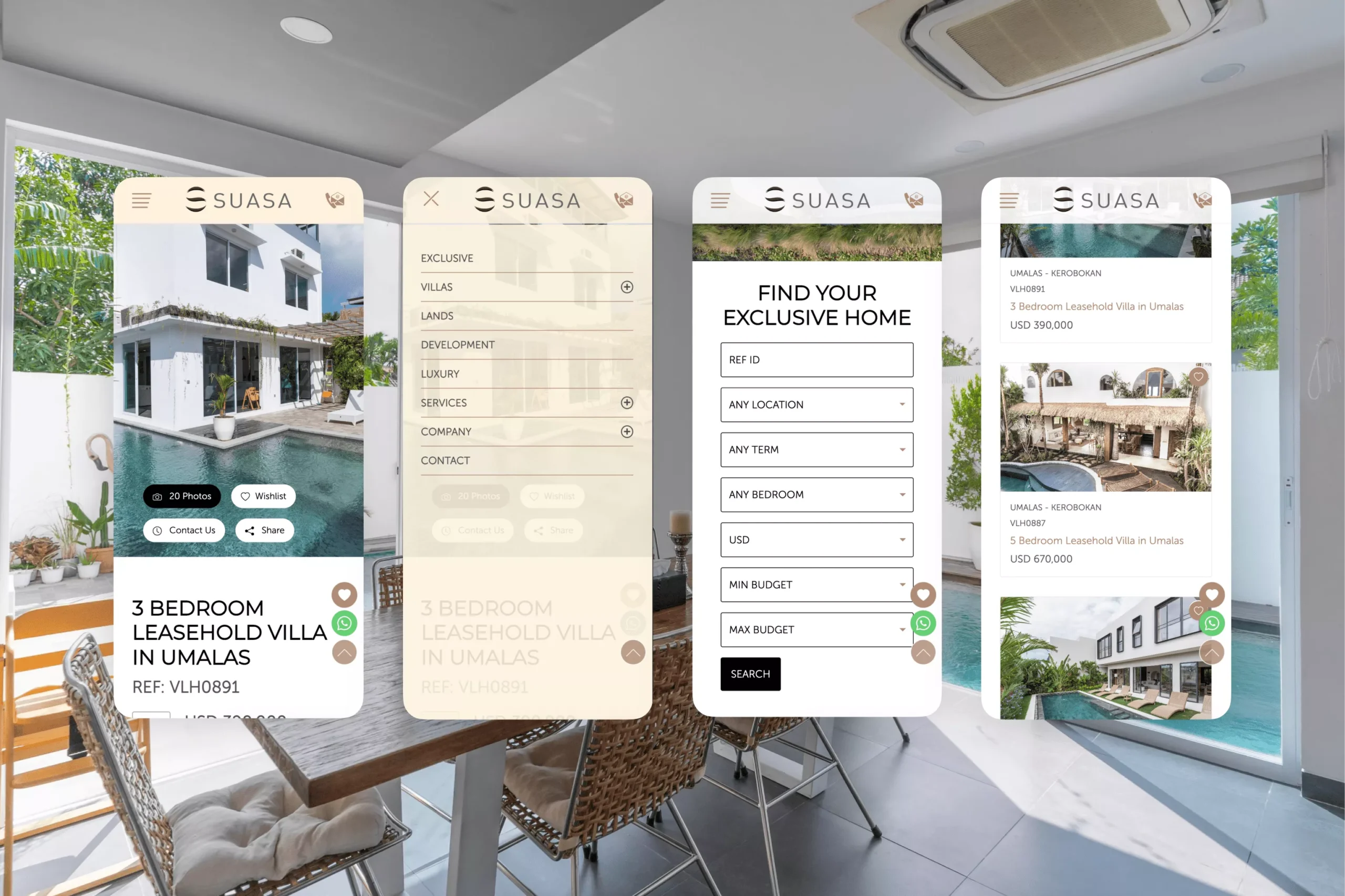 Satuvision Portfolio - Suasa - Responsive website development for real estate business with advance searching feature on mobile