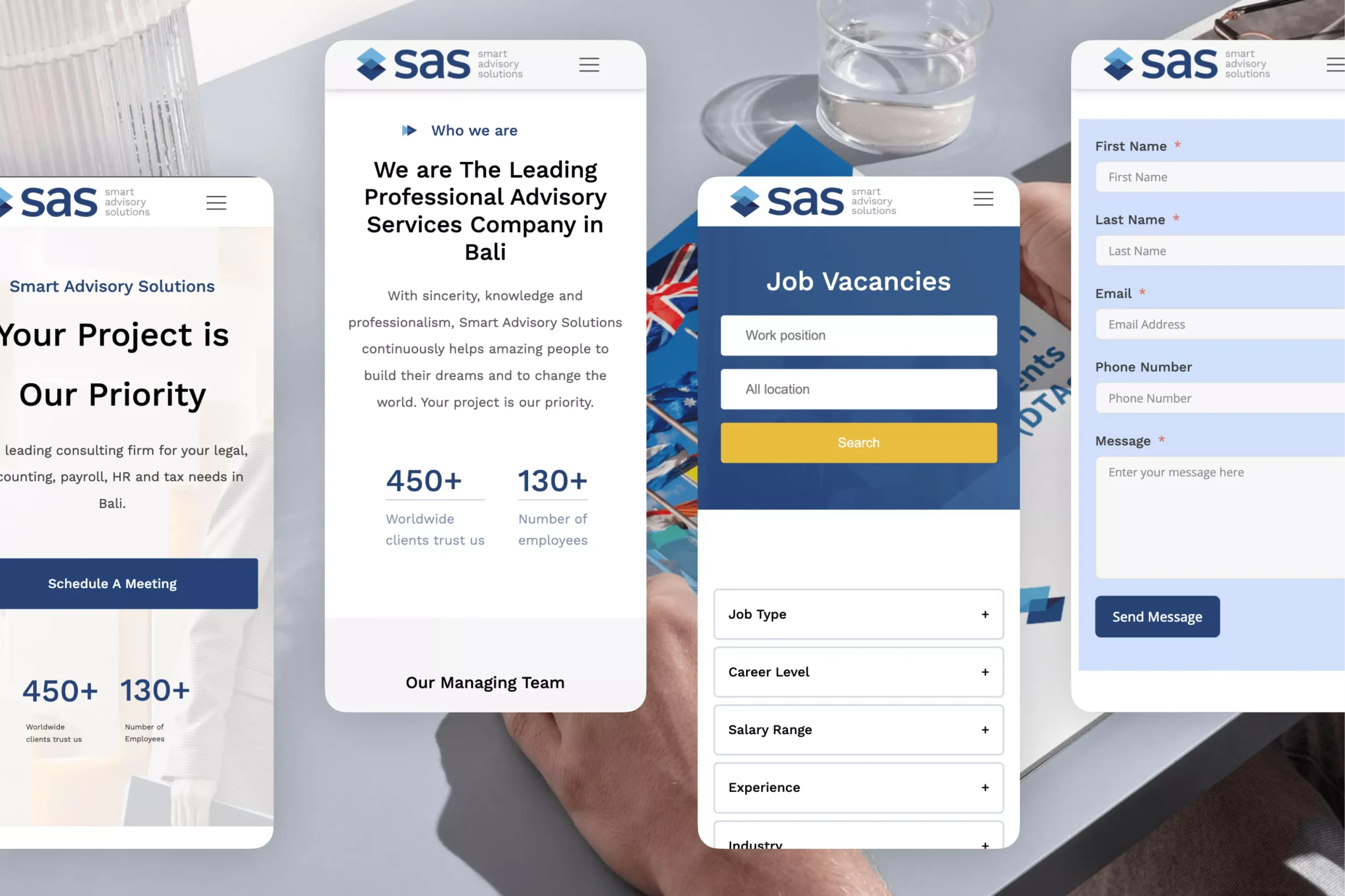 Satuvision Portfolio - Smart Advisory Solutions - Website responsive design on mobile view for Smart Advisory Solutions that help amazing people to build dreams and provide job vacancies