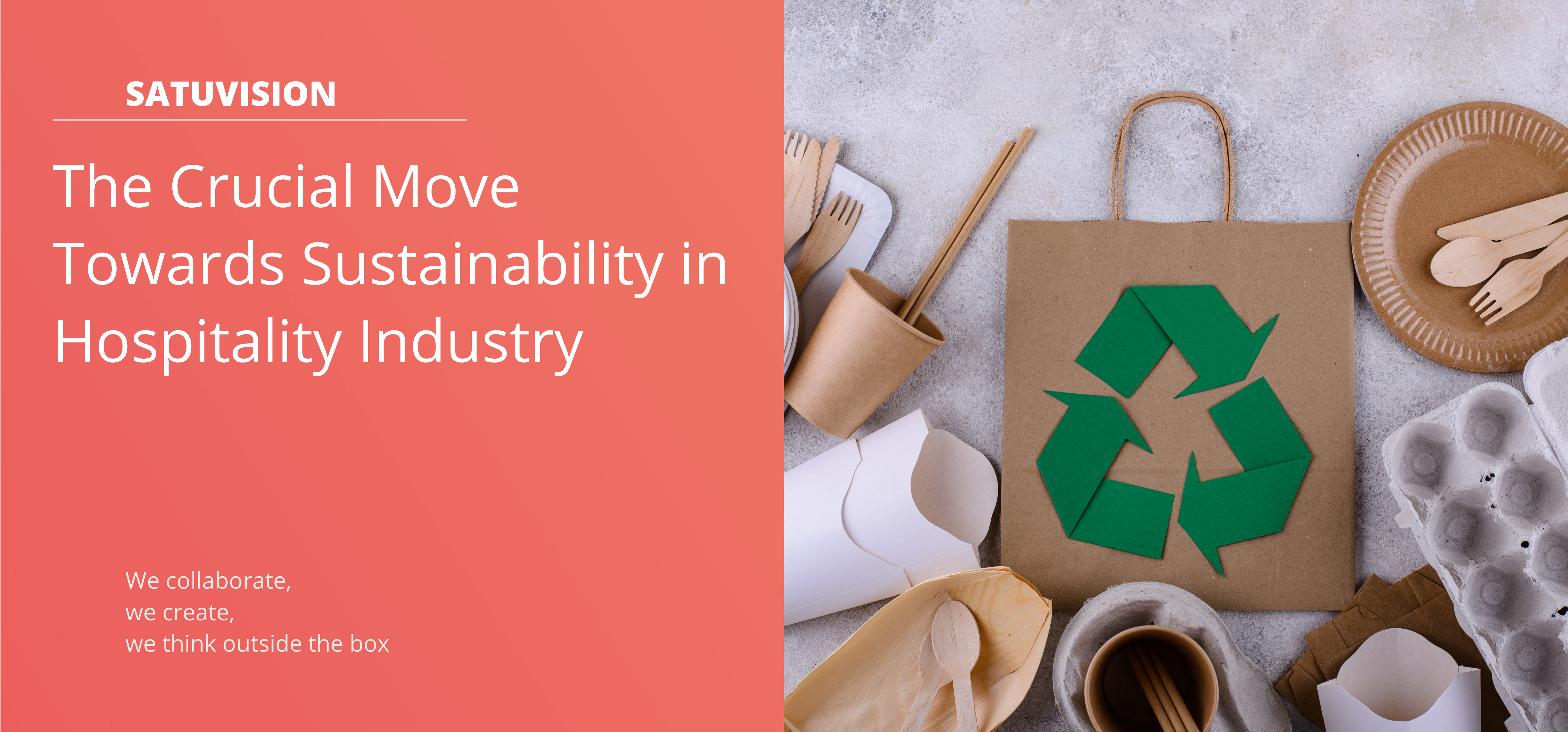 An image illustrating the Critical Steps to Sustainability in Hospitality Industry with a brown paper bag and other eco-friendly cutleries