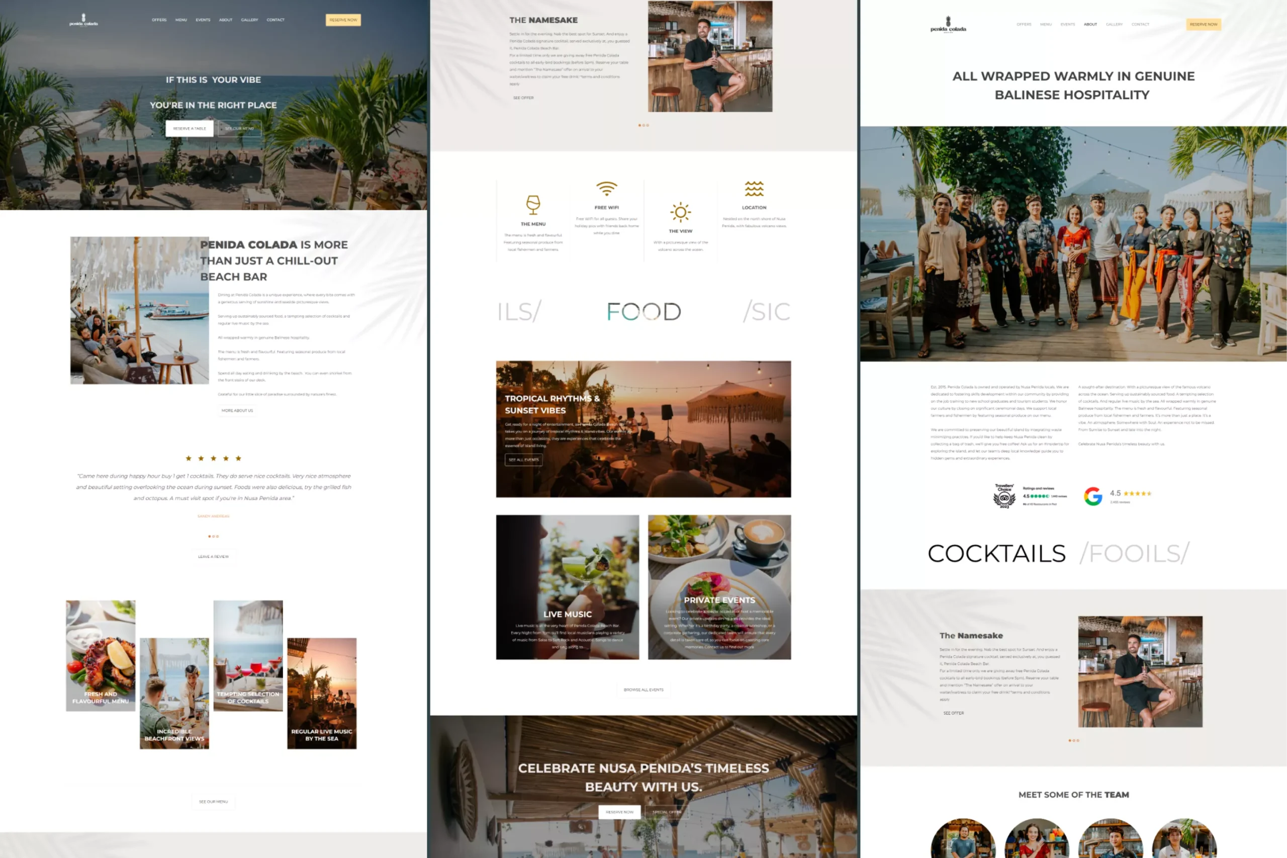 Satuvision Portfolio - Penida Colada - Beach restaurant and bar website section collage