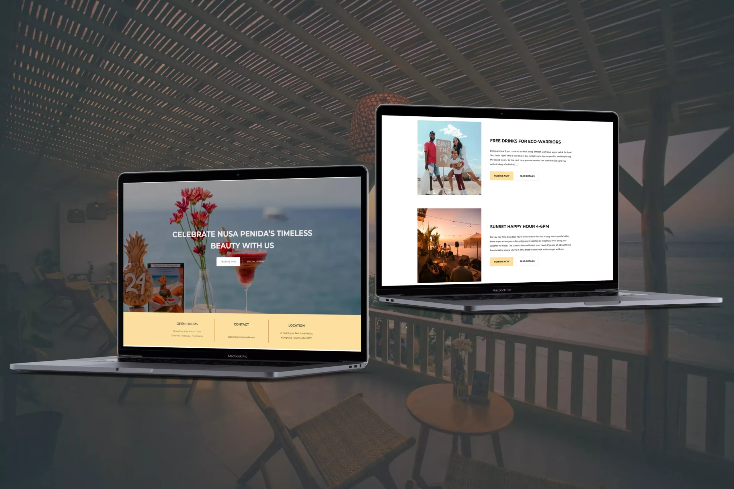 Satuvision Portfolio - Penida Colada - Responsive WordPress website development for beacr restaurant and bar in Nusa Penida, Bali complete with menu display feature