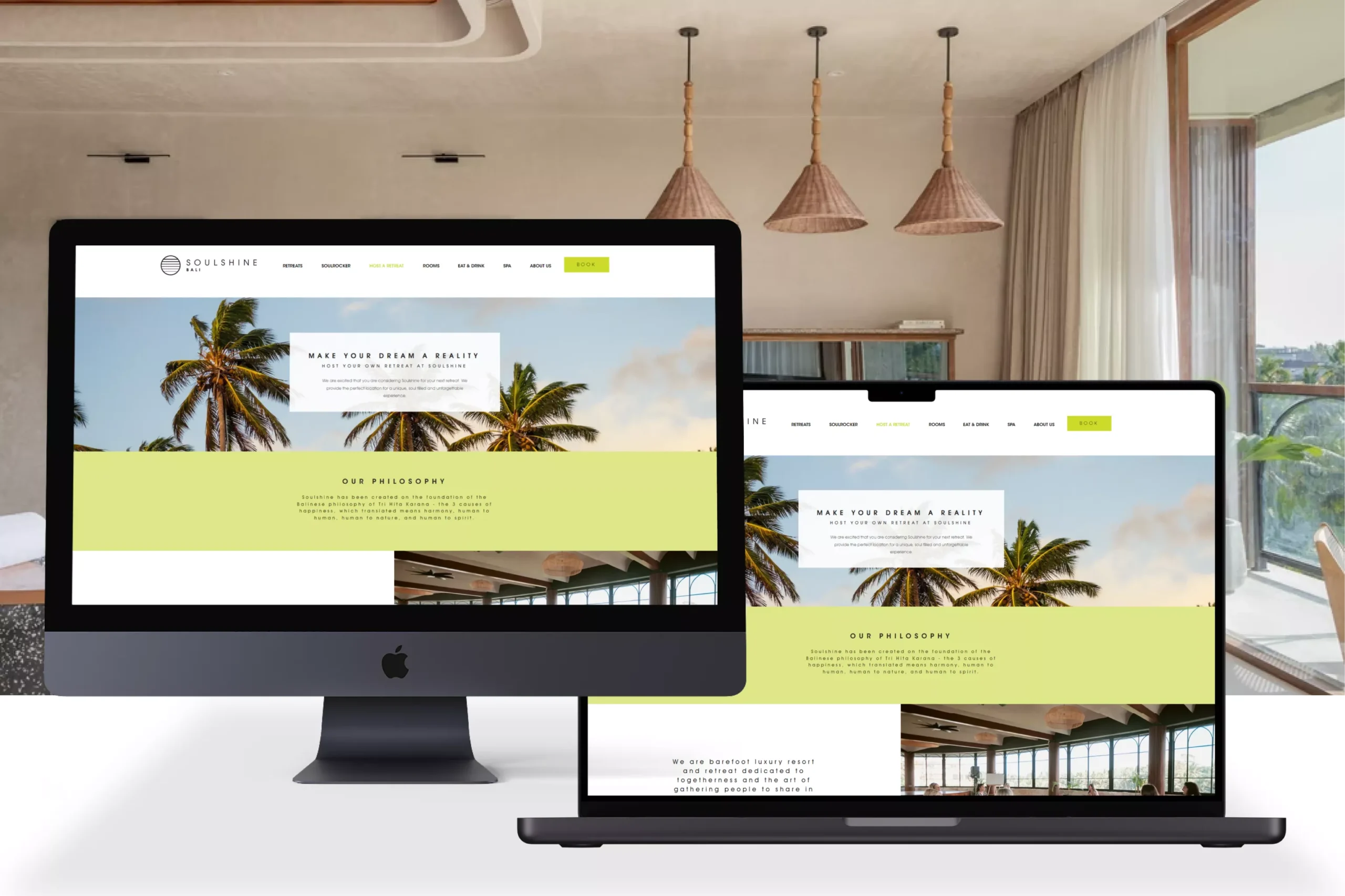 Satuvision Portfolio - Soulshine Bali - Responsive Wix website for wellness resort in Bali on desktop device