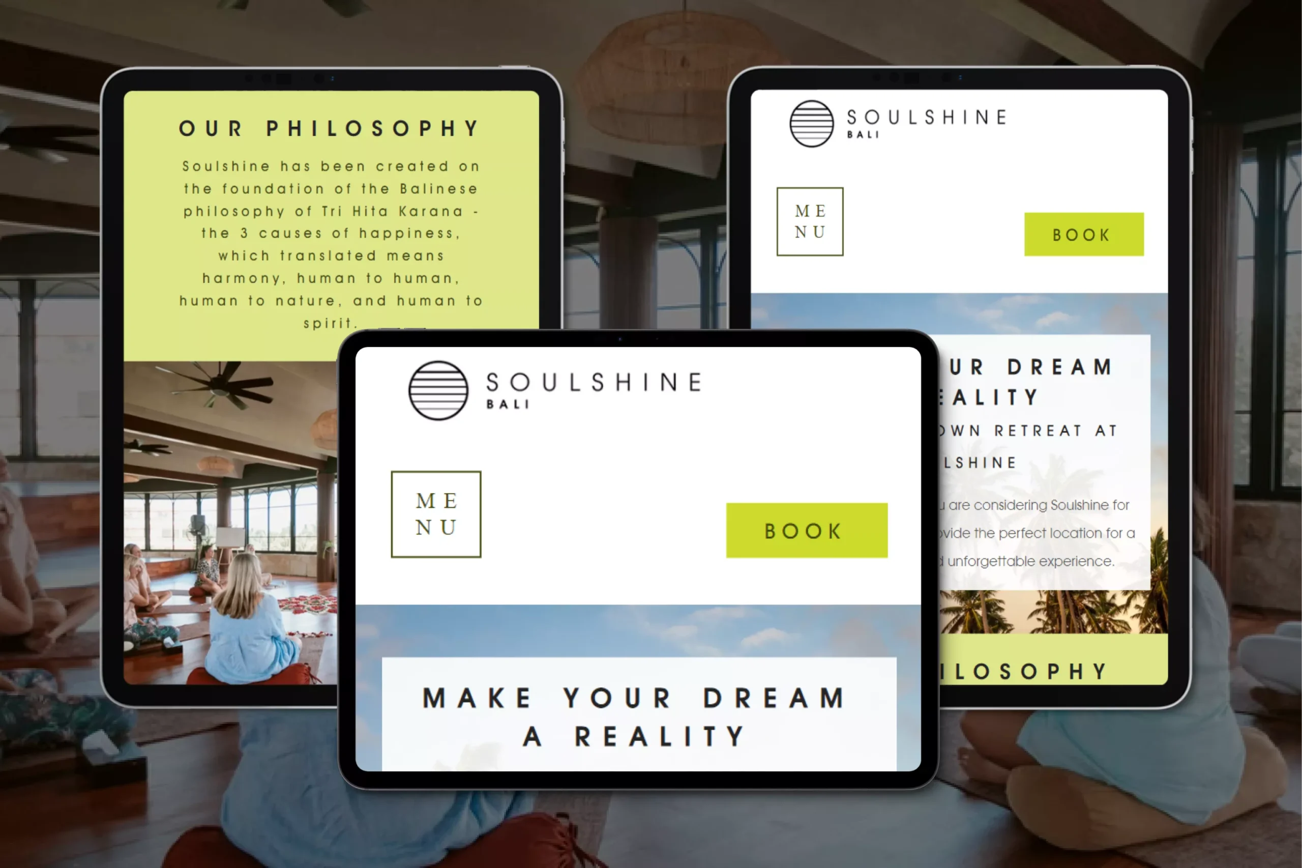 Satuvision Portfolio - Soulshine Bali - Responsive website for hospitality business on mobile device