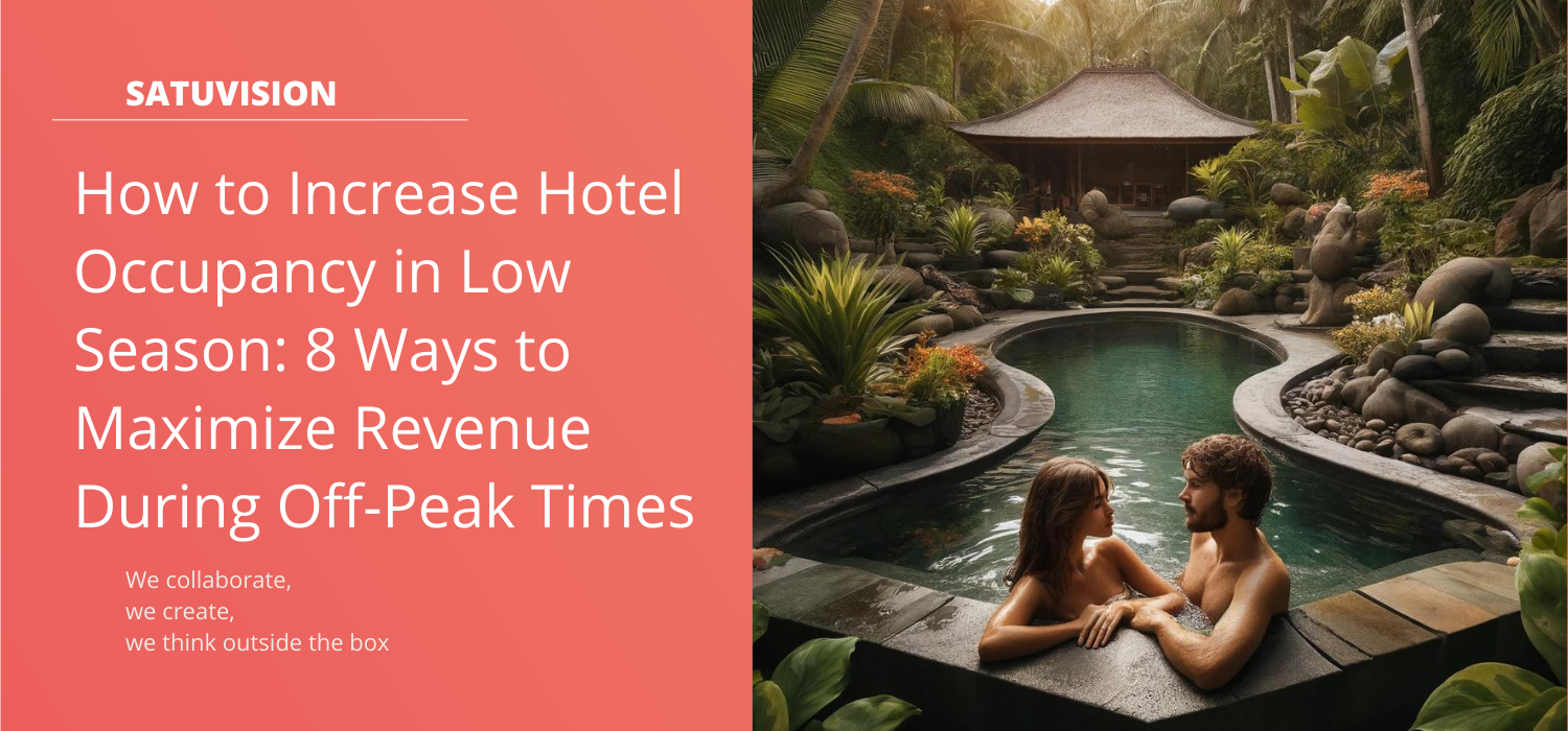 Image of a guest lounging in a pool at a hotel or villa in Bali, illustrating strategies to increase hotel occupancy in low season.