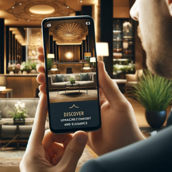 Man Holding a phone showing a best hotel advertising campaigns