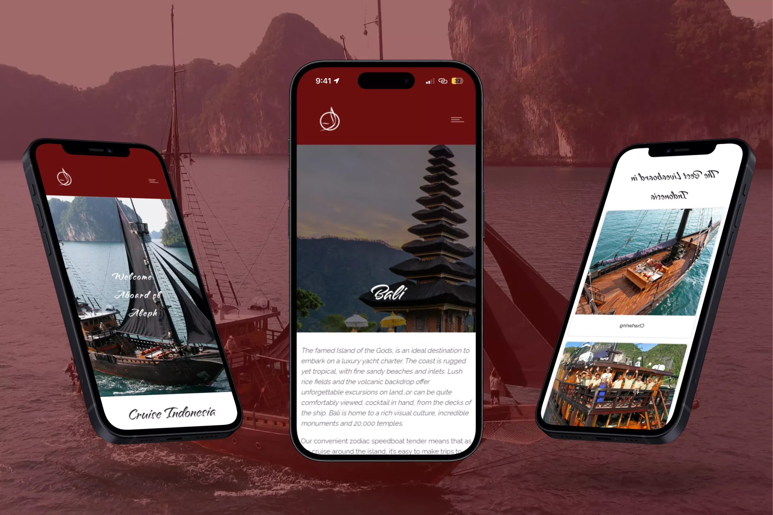 Satuvision Portfolio - El Aleph - Mobile view responsive of El Aleph luxurious yacht offering bespoke voyages through Indonesia’s most breathtaking seascapes