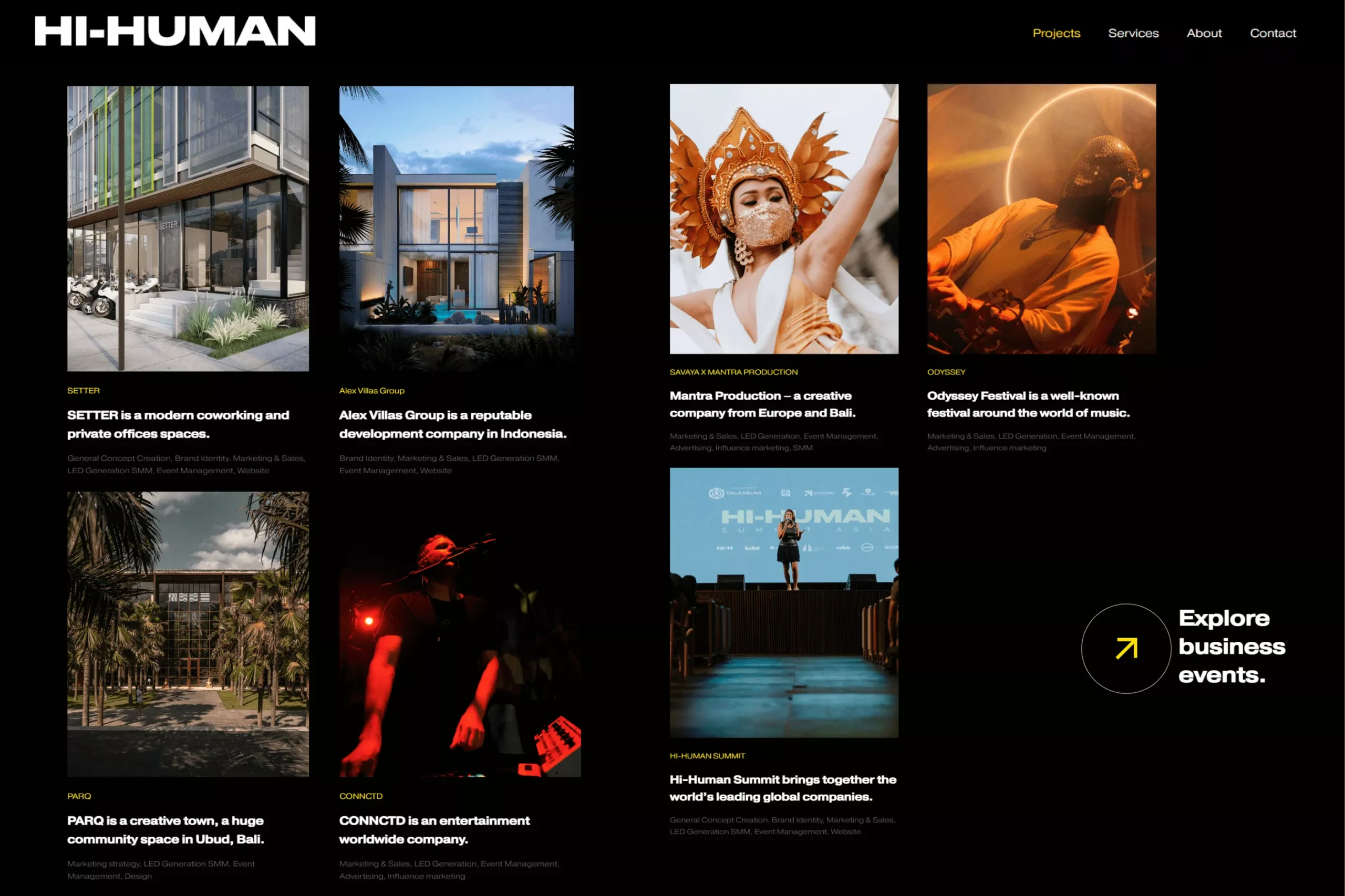 Satuvision Portfolio - Hi-Human - Website design for creative marketing agency that blends innovative strategies