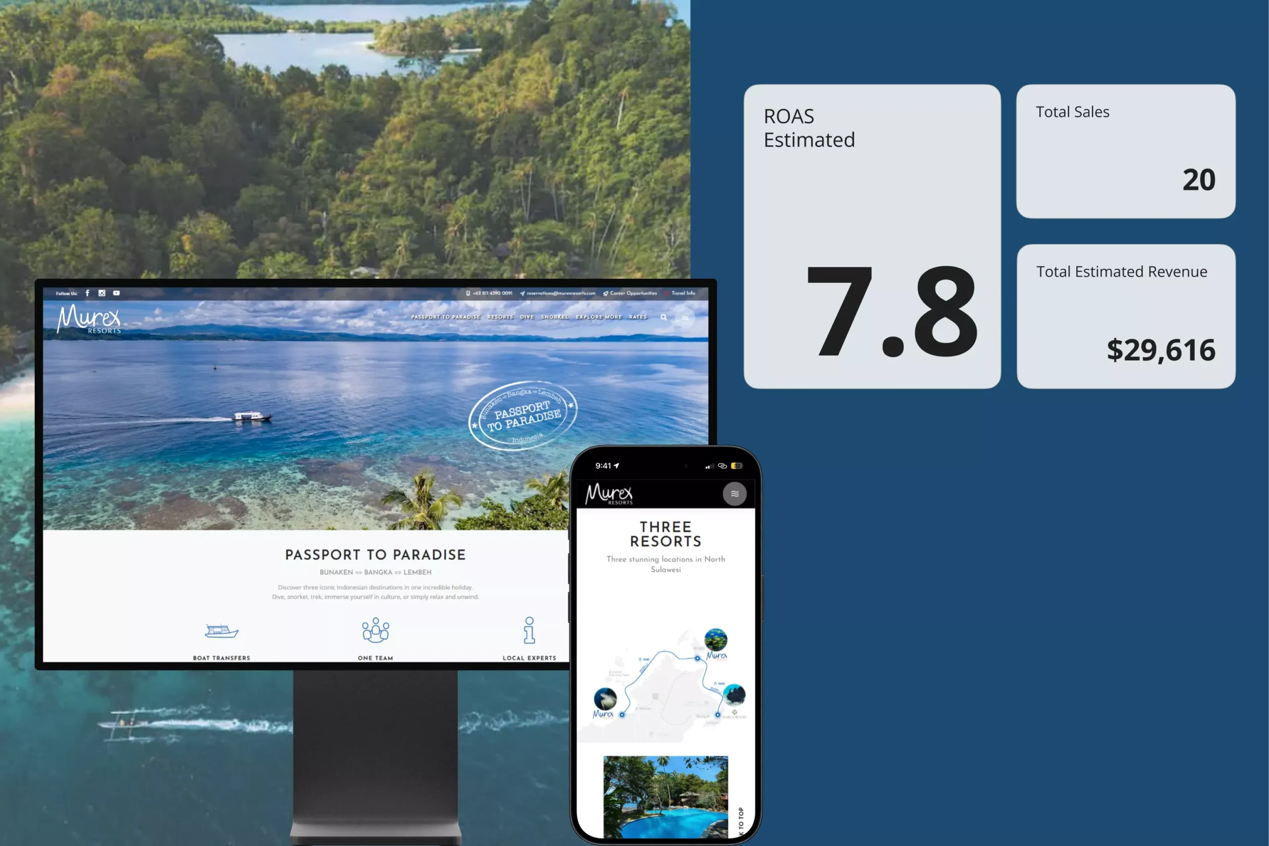 Satuvision Portfolio - Murex Resort - Responsive Wordpress website for beach resort in Lombok on tablet and mobile devices