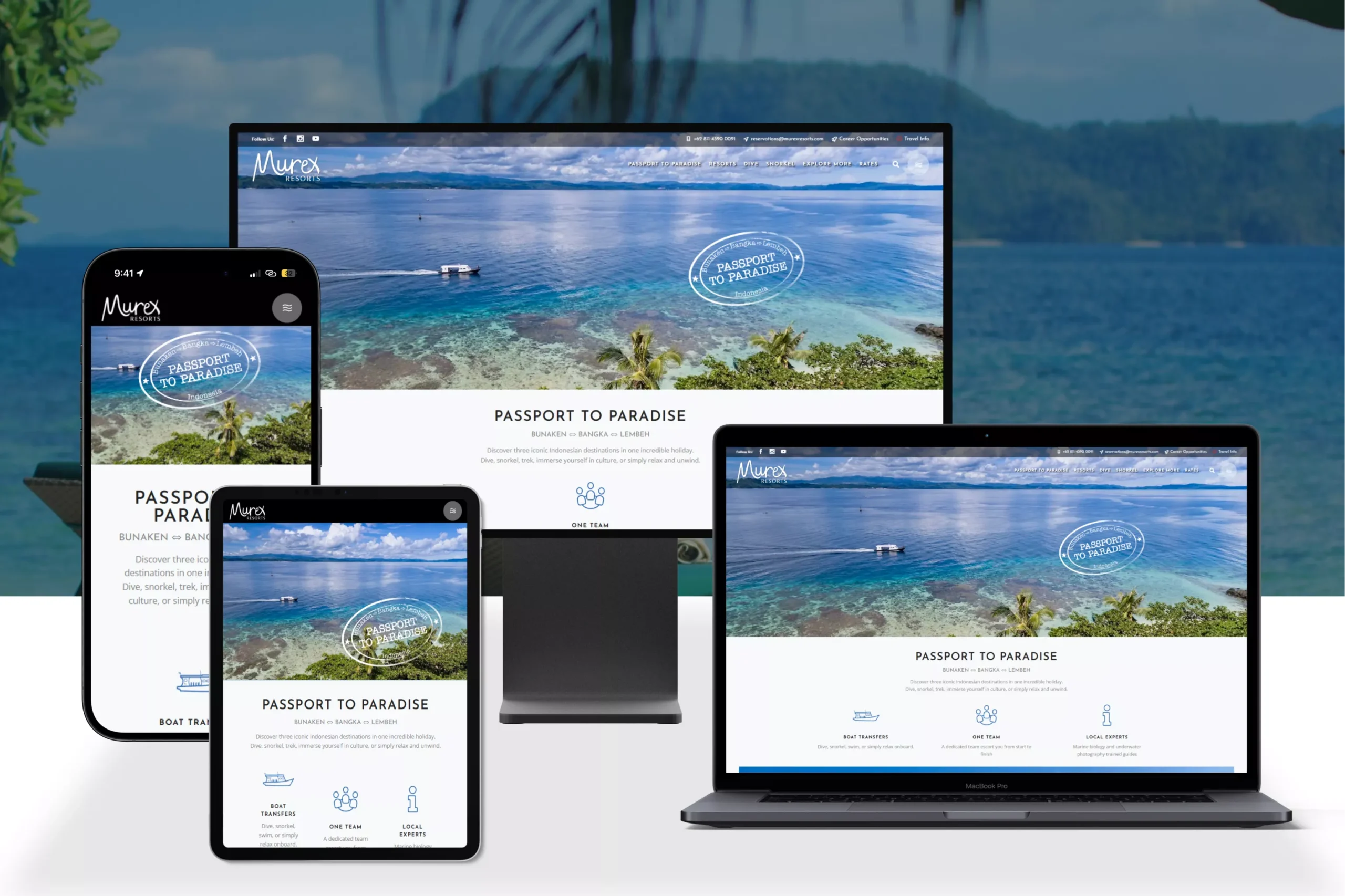 Satuvision Portfolio - Murex Resort - Responsive Wordpress website for beach resort in Lombok on tablet and mobile devices