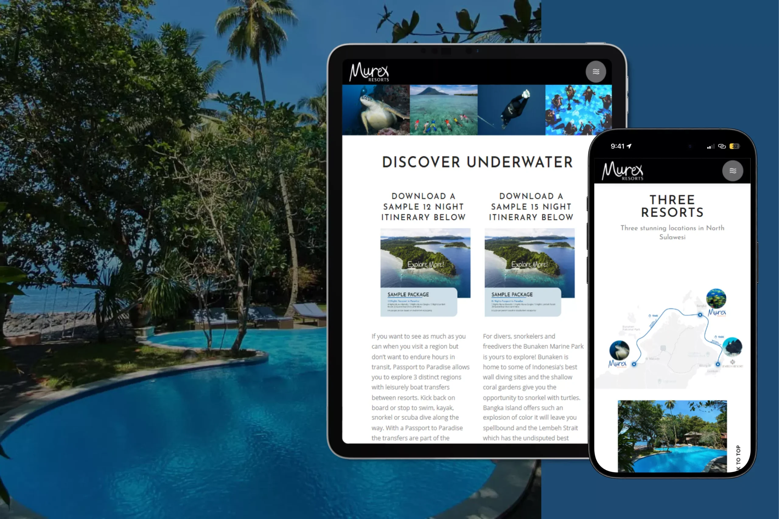 Satuvision Portfolio - Murex Resort - Responsive Wordpress website for beach resort in Lombok on tablet and mobile devices