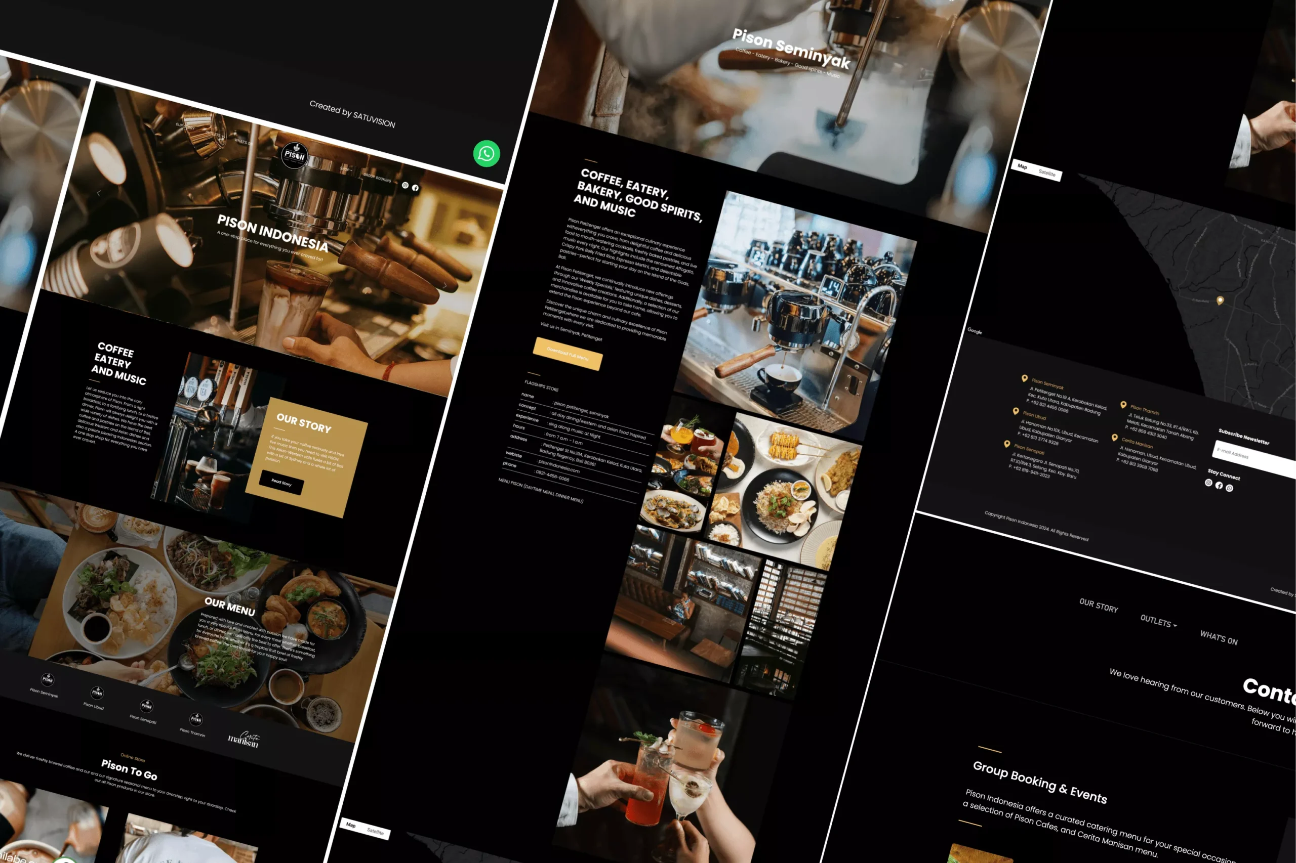 Satuvision Portfolio - Pison Indonesia - Modern restaurant website section collage that developed using WordPress