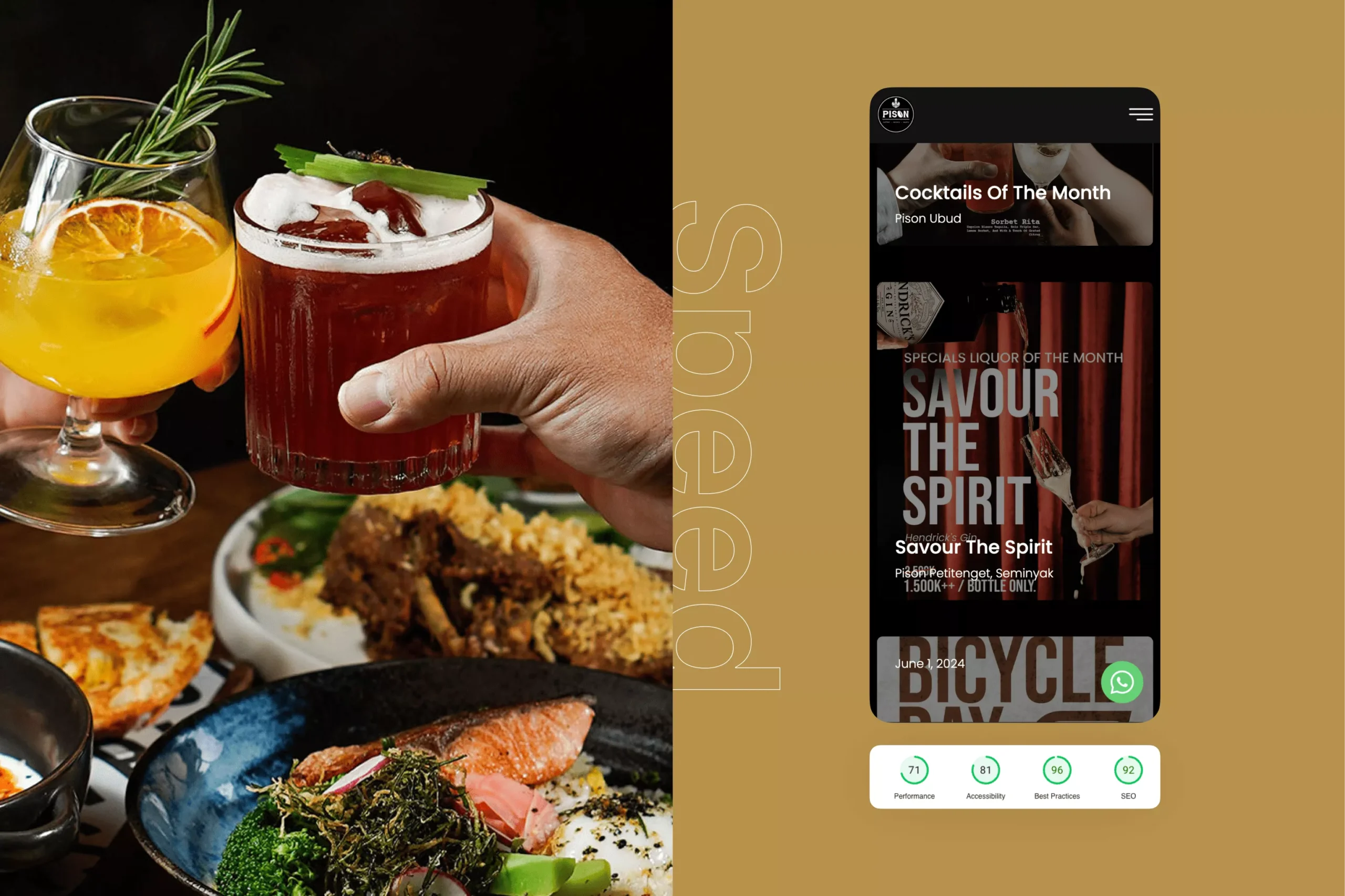 Satuvision Portfolio - Pison Indonesia - Wordpress website speed optimization for modern restaurant in Ubud, Bali on mobile device