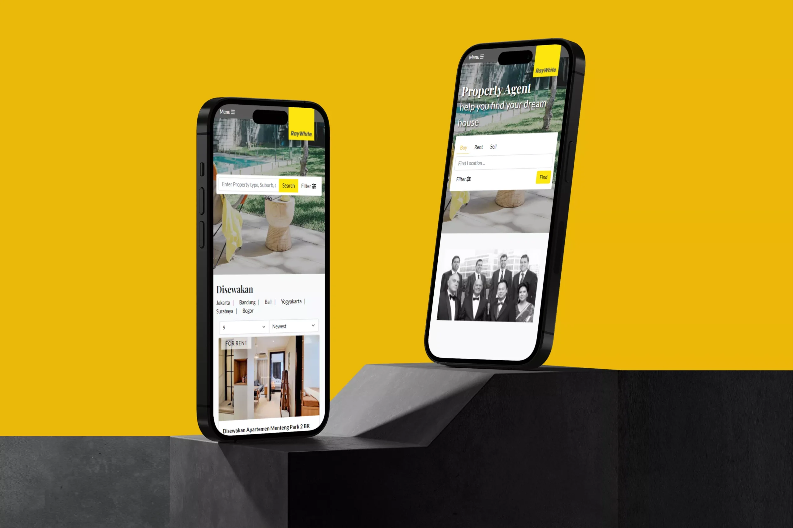 Satuvision Portfolio - Ray White - Mobile view responsive of Ray White Indonesia’s website, featuring their leadership in real estate