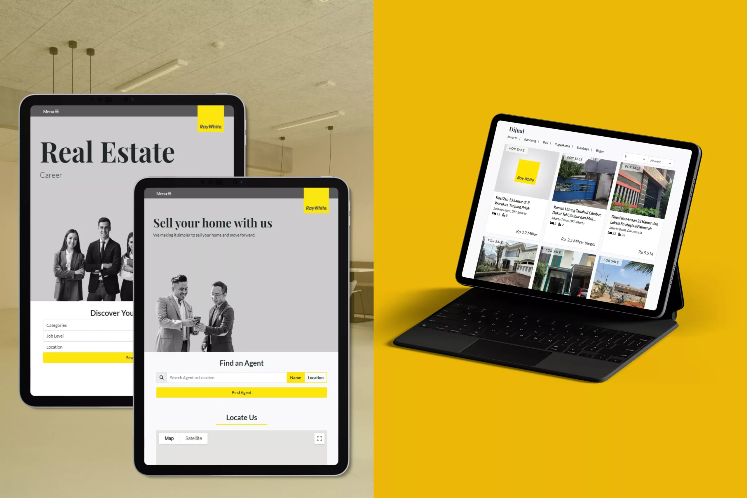 Satuvision Portfolio - Ray White - Responsive website on tablet view for Ray White real estate industry, with a legacy spanning four generations and a strong presence across Australasia