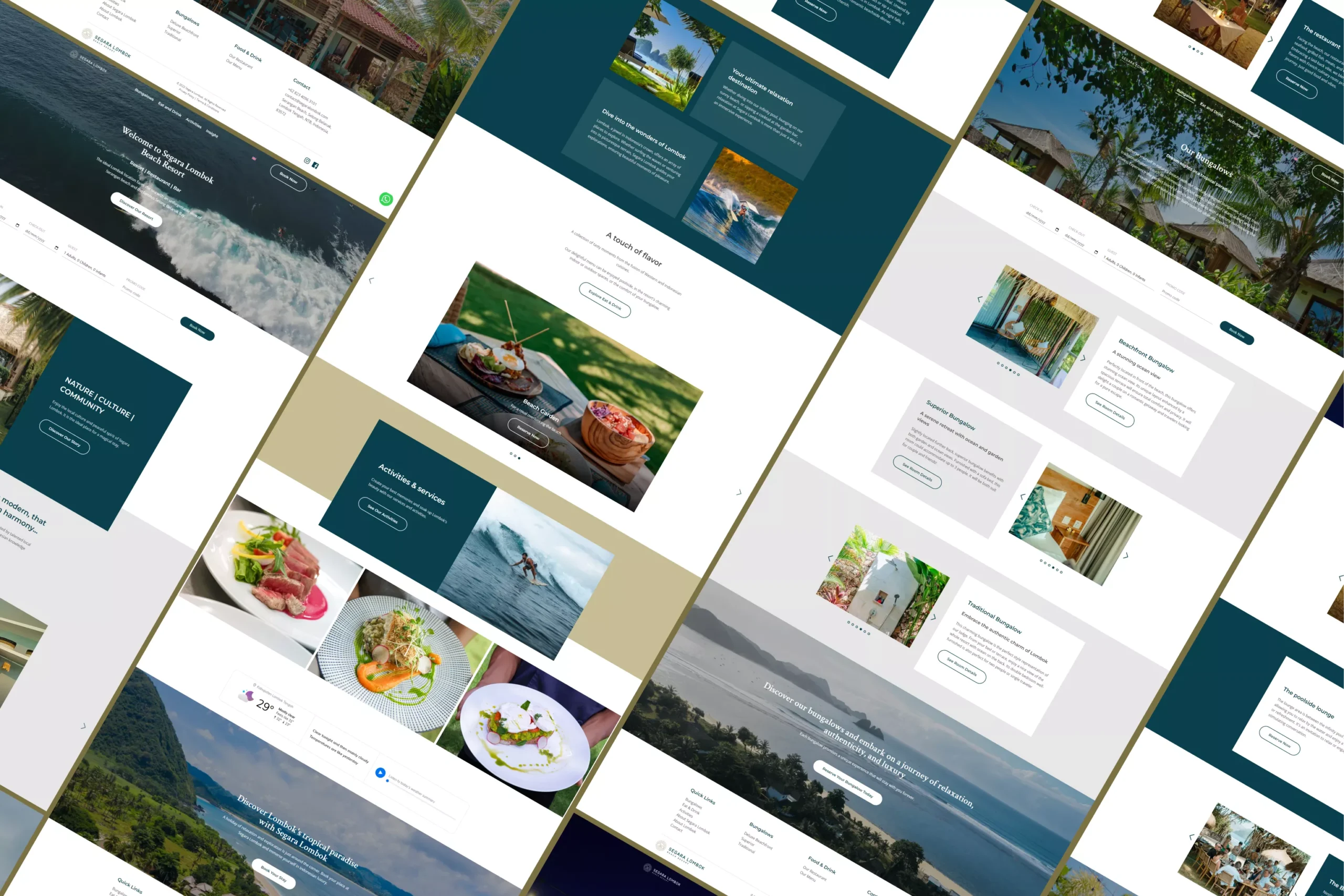 Satuvision Portfolio - Segara Lombok - Collage of modern website designs and development projects showcasing creative layouts and responsive features for Segara Lombok Beach Resort