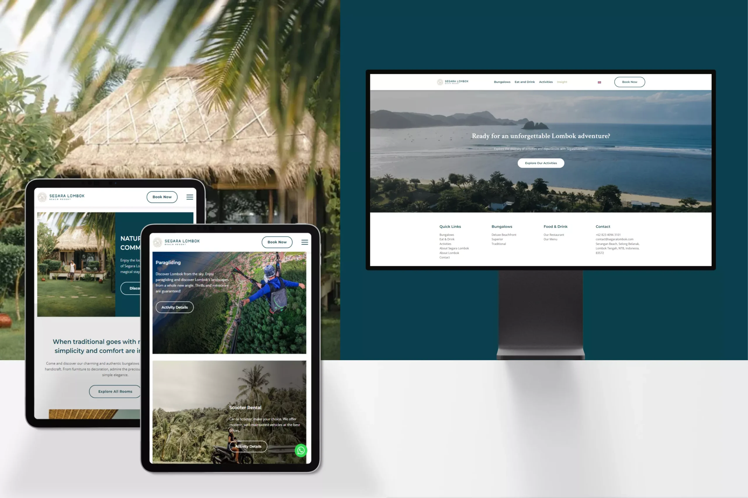 Satuvision Portfolio - Segara Lombok - Responsive website design and development services tailored to enhance the digital presence of Segara Lombok Beach Resort on desktop and tablet view