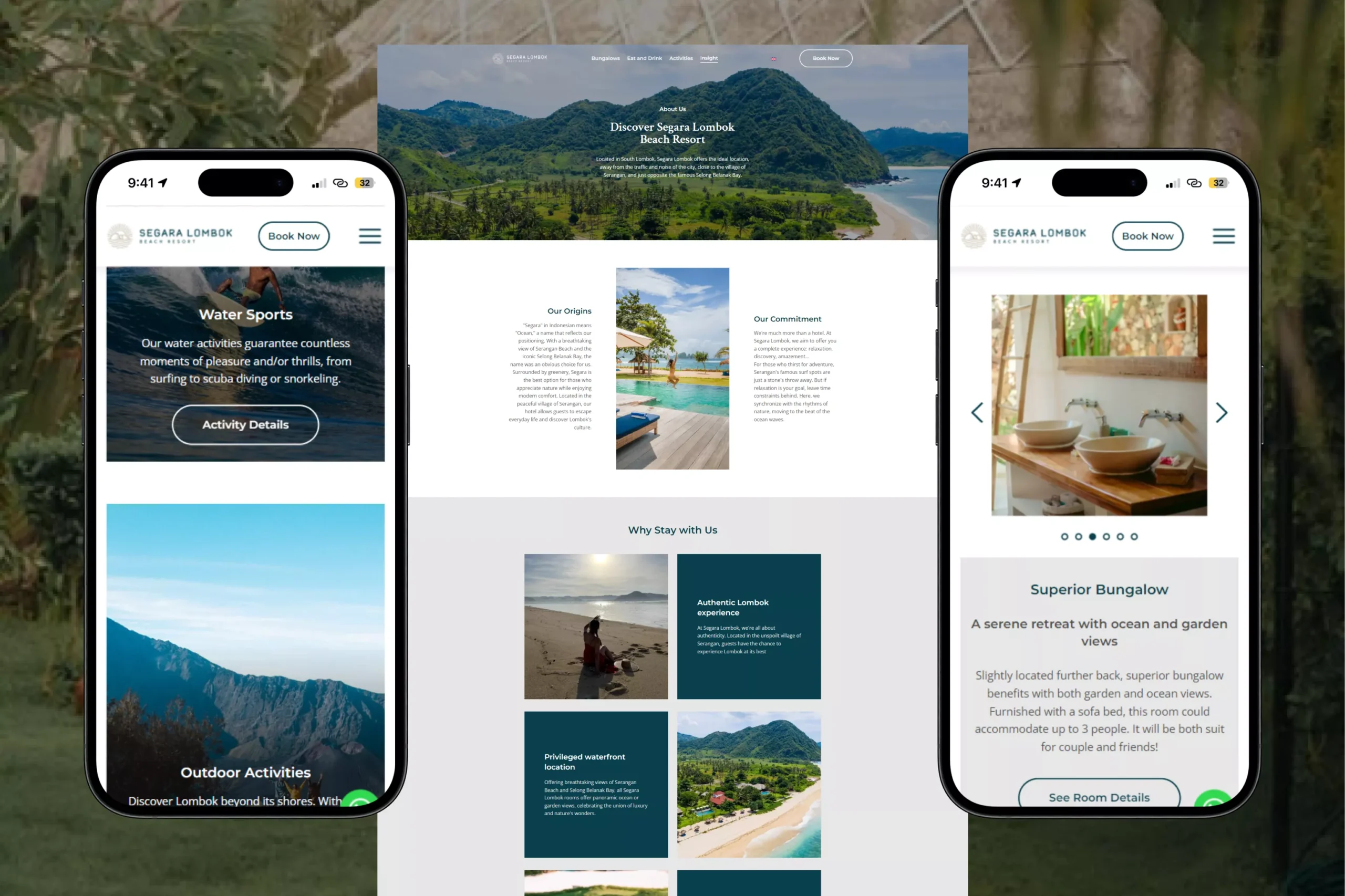 Satuvision Portfolio - Segara Lombok - Website design and development for Segara Lombok Beach Resort with resort, restaurant, and bar on mobile responsive