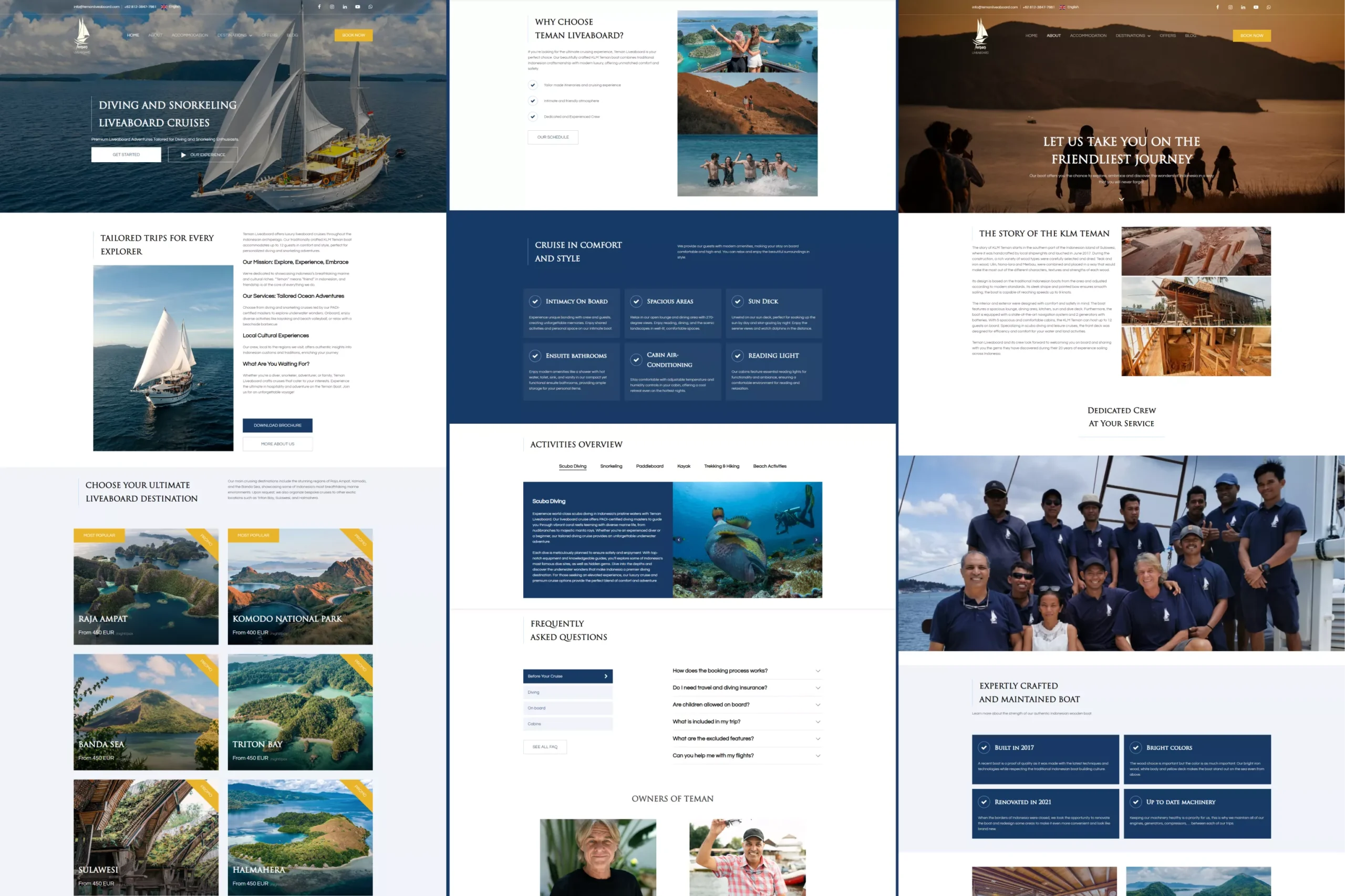 Satuvision Portfolio - Teman Livieaboard - Website design collage of Teman Liveaboard that offers a luxurious and immersive experience for adventurers seeking to explore the breathtaking beauty of Indonesia's archipelago